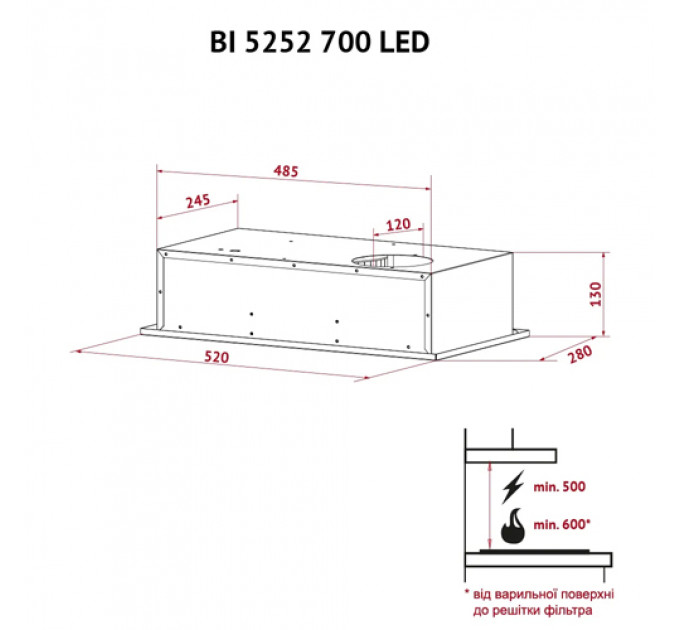 Витяжка PERFELLI BI5252I700LED