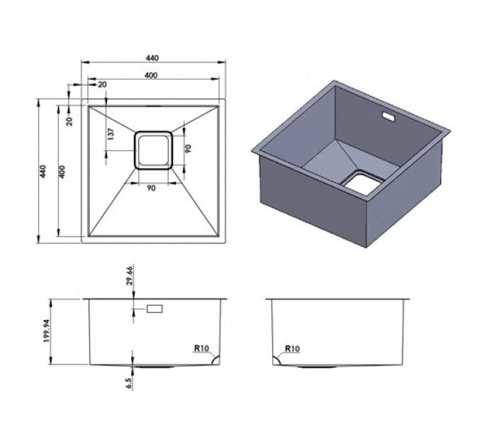 Кухонна мийка FABIANO Quadro 44 Celldecor Nano Graphite