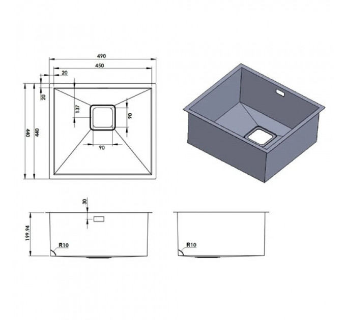 Кухонна мийка FABIANO Quadro 49 Celldecor Nano Graphite