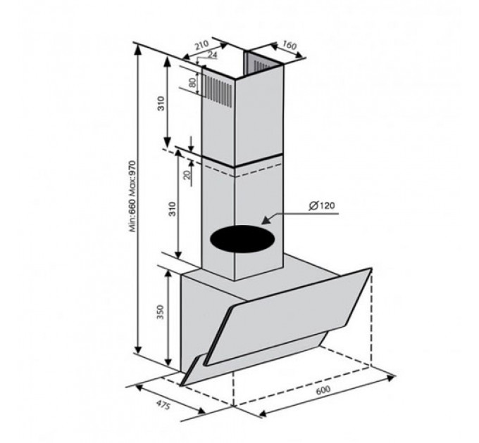 Витяжка VENTOLUХ WAVE 60 BK (750) TRC