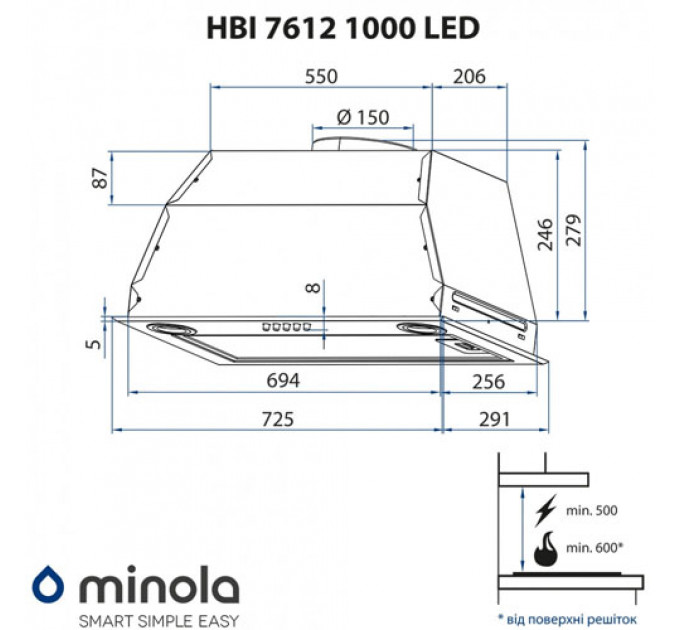 Витяжка MINOLA HBI 7612 BL 1000 LED