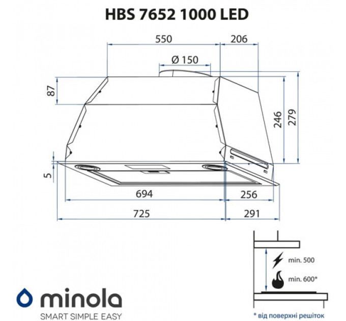 Витяжка MINOLA HBS 7652 BL 1000 LED