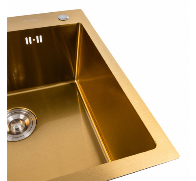 Кухонна мийка PLATINUM 50*50 PVD золото Handmade (3,0/1,5 мм корзина та дозатор в комплекті)