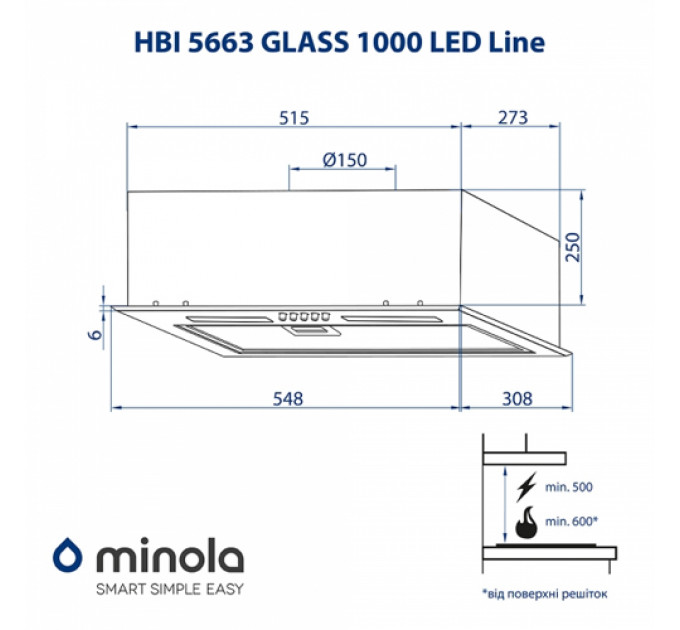 Витяжка MINOLA HBI5663IVGLASS1000LEDLine