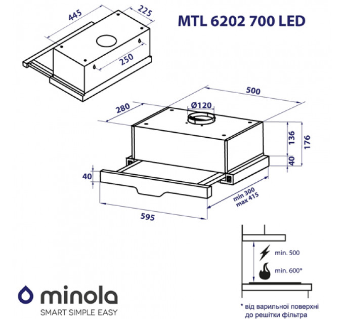 Витяжка MINOLA MTL 6202 BL 700 LED