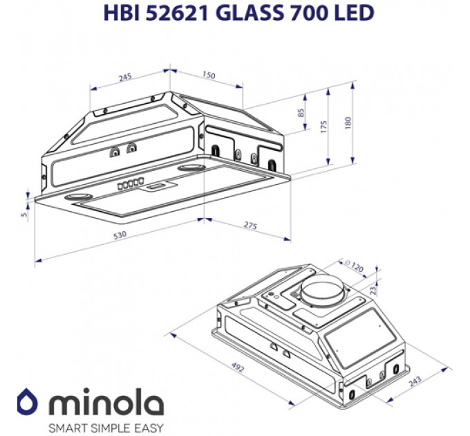 Витяжка MINOLA HBI 52621 WH GLASS 700 LED
