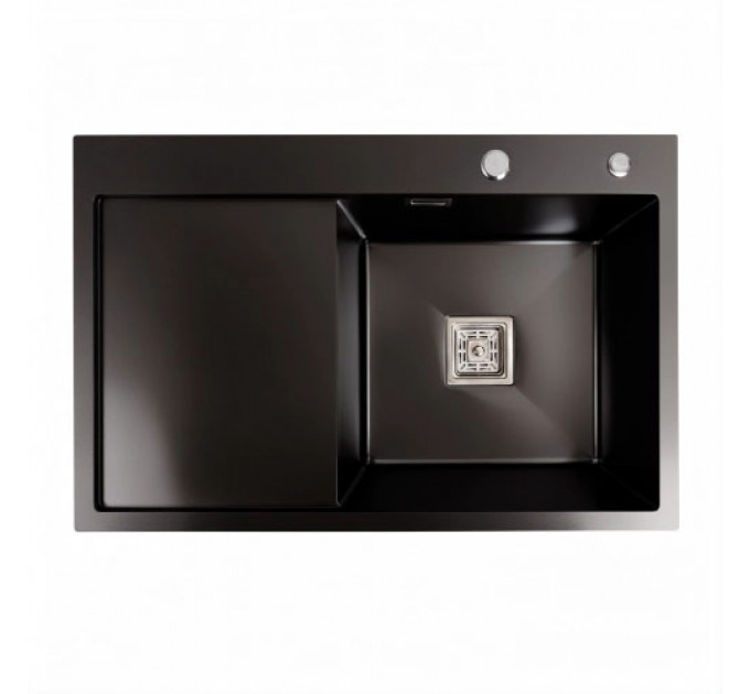 Кухонна мийка PLATINUM 78*50B R PVD Black Handmade (два отвори, квадратний сифон 3.0/1.0)