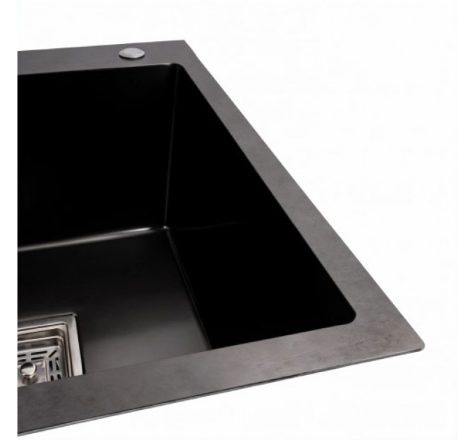 Кухонна мийка PLATINUM 78*50B R PVD Black Handmade (два отвори, квадратний сифон 3.0/1.0)