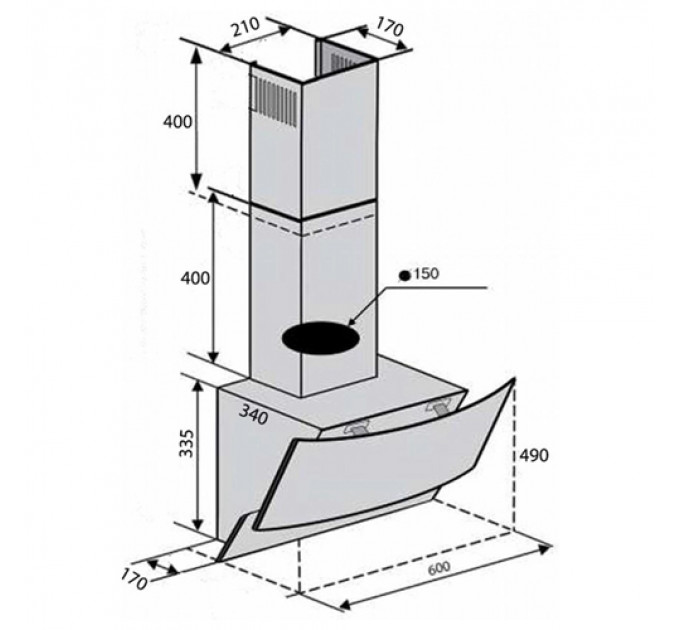 Витяжка VENTOLUX WAVE 60 BK (1000) TRC MM