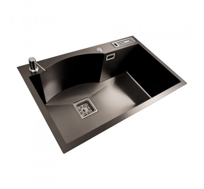 Кухонна мийка PLATINUM 75*46 PVD чорна з підставкою для ножів Handmade HSB