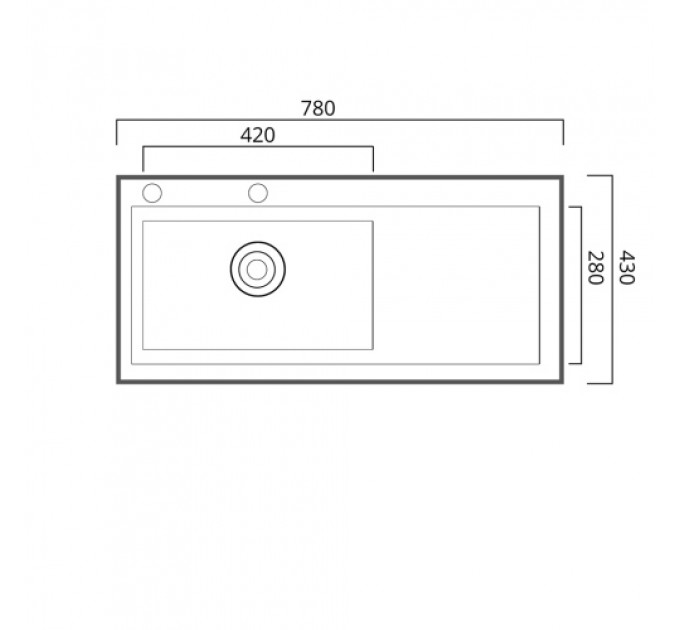 Кухонна мийка PLATINUM 78*43 L PVD чорна Handmade (два отвори,круглий сифон 3,0/0,8)