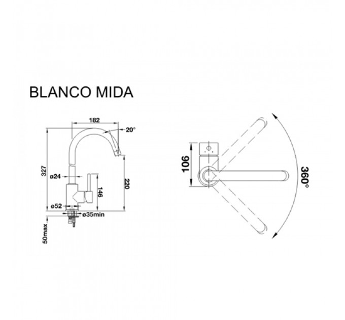 Кухонний змішувач BLANCO MIDA (519416) алюметалік
