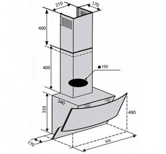 Витяжка VENTOLUX WAVE 60 WH (1000) TRC MM