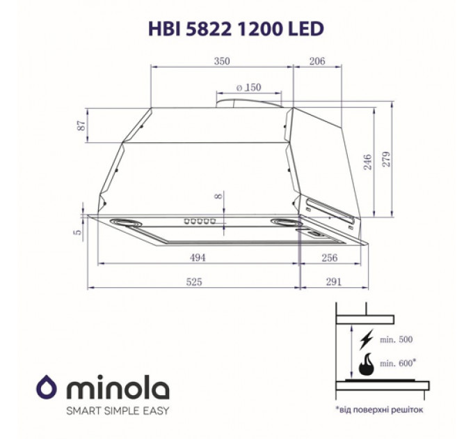 Витяжка MINOLA HBI 5822 WH 1200 LED