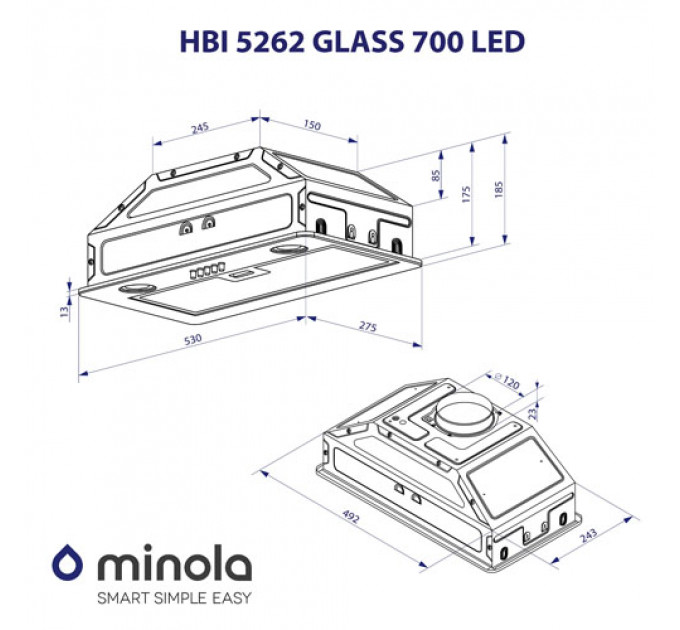 Витяжка MINOLA HBI 5262 WH GLASS 700 LED
