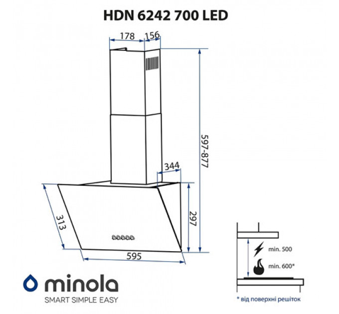 Витяжка MINOLA HDN 6224 BL 700 LED