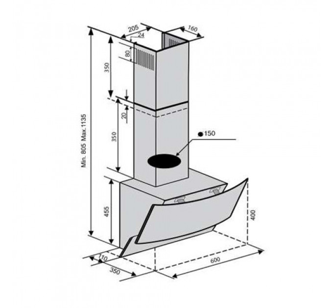 Витяжка VENTOLUX WAVE 60 WH (1000) TRC IT A