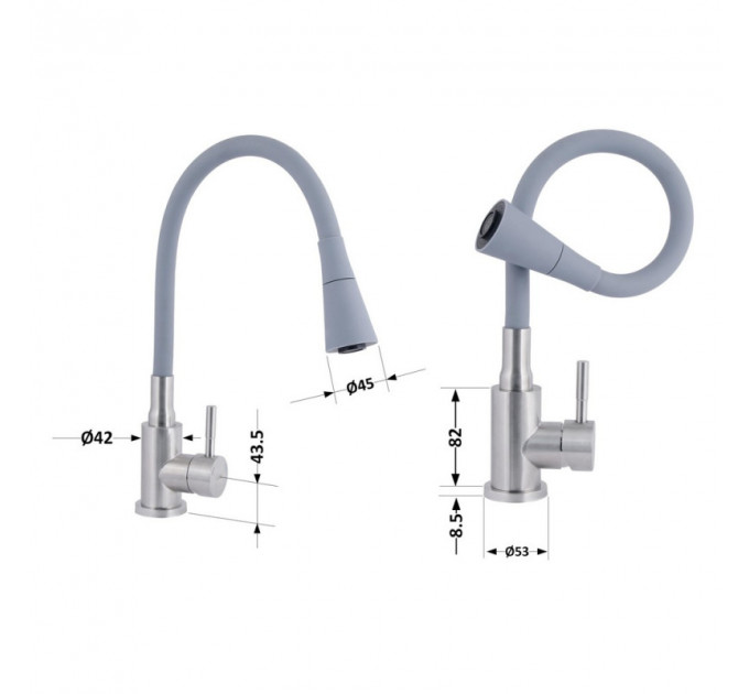 Кухонний змішувач LIDZ Aria 015F31 з гнучким виливом (k35) LDARI015F31GNK31871 Grey / Nickel